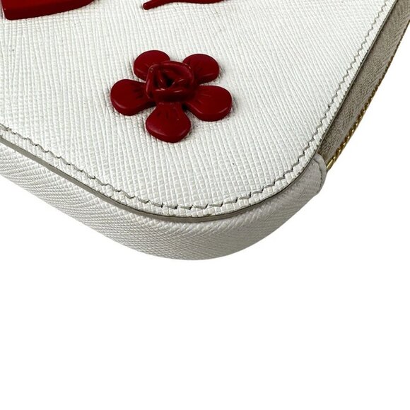 PRADA Crossbody Shoulder Bag Phone Holder Pouch Off White/Red Leather - Picture 7 of 13